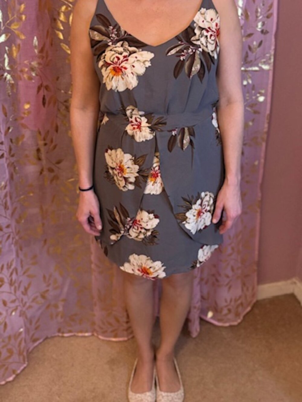 YOINS Gray Floral Faux Wrap Mini Dress Size L NWT